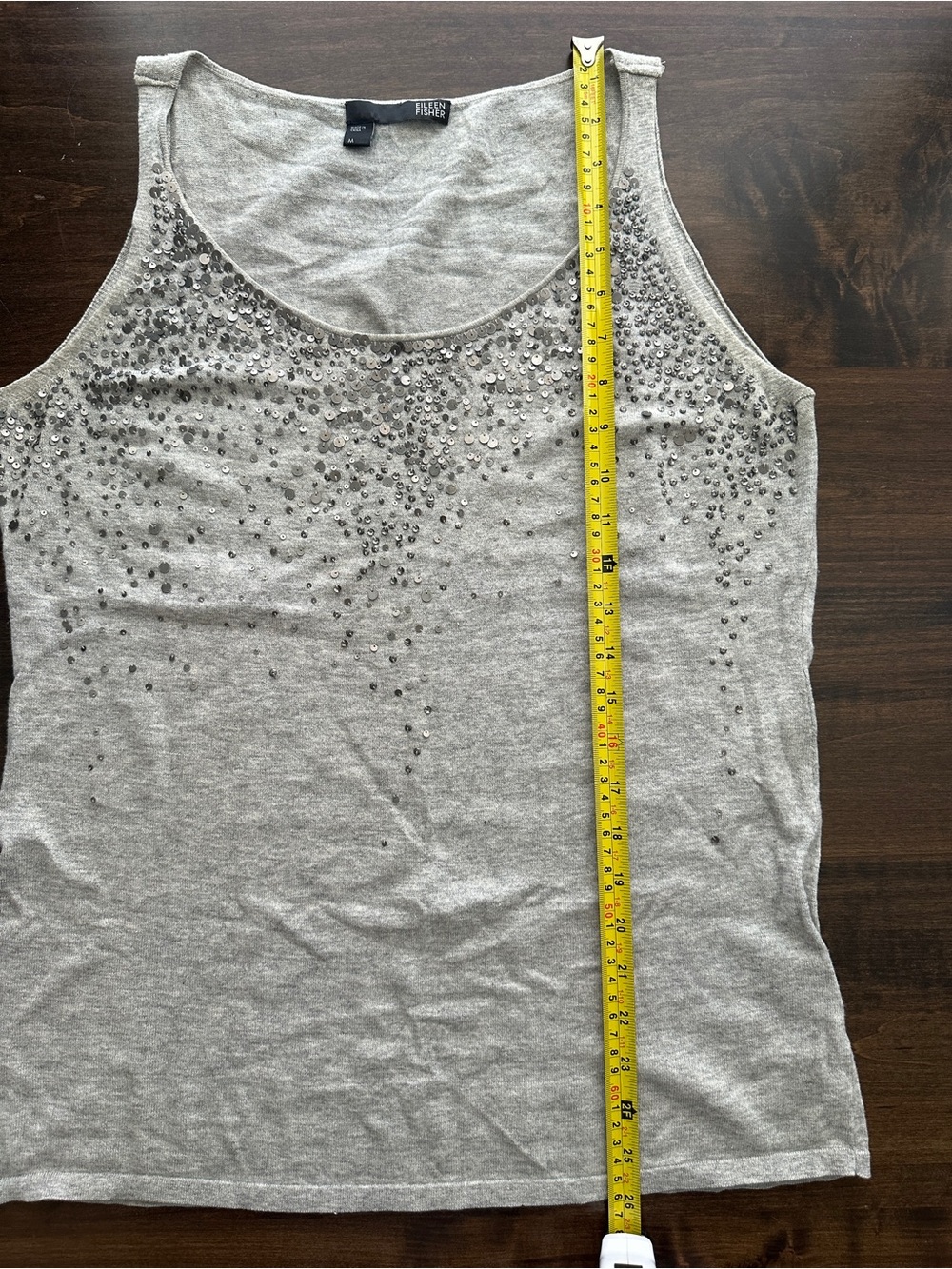 EILEEN FISHER Gray Sequin Tank Top Organic Cotton Cashmere Size M - Picture 7 of 9